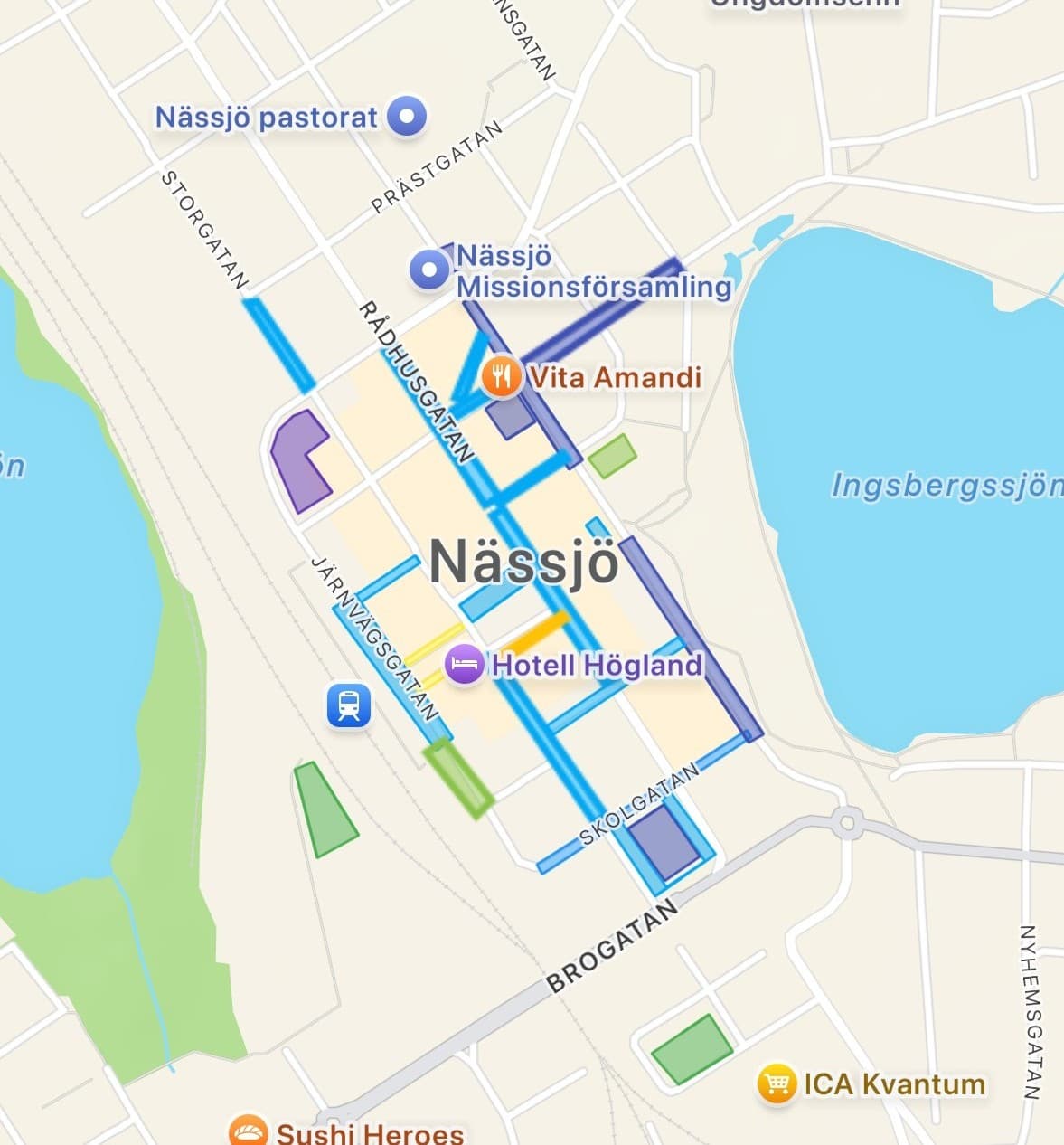 Parkeringskarta i Nässjö (exempel från appen)