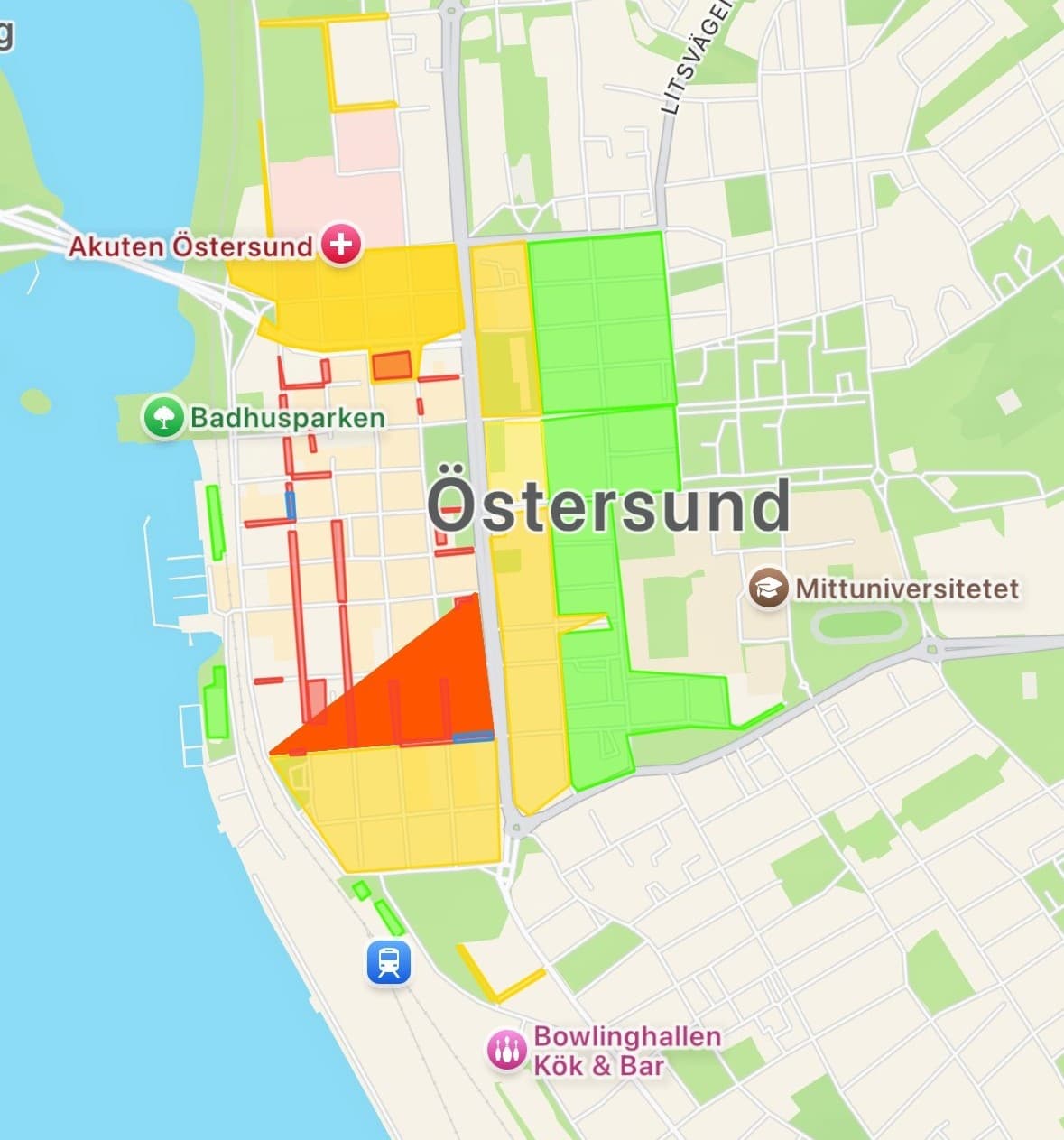 Parkeringskarta i Östersund (exempel från appen)